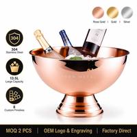 Seau à glace en acier inoxydable 304 pour punch, rose doré, or, argent, 13,5 L, moderne, minimaliste, anti-fuite, pour fêtes et bars