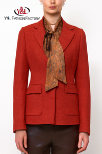 <span class=keywords><strong>Blazer</strong></span> de mujer a <span class=keywords><strong>cuadros</strong></span> de lana marrón claro de gama alta personalizado OEM traje de mujer con patrón de <span class=keywords><strong>cuadros</strong></span> Método de tejido fábrica de trajes de mujer - Product Image 4