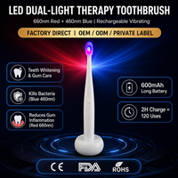 Brosse à dents LED à double lumière bleue et rouge 460nm 660nm, blanchiment des dents et soin des gencives, approuvée par la FDA et la CE, étiquette privée OEM