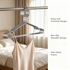 Stainless Steel Wire Clothes <b>Hanger</b> Non Slip Shoulder Groove Space Saving Garment <b>Hanger</b> for Home Wardrobe Dorm - Product Image 2