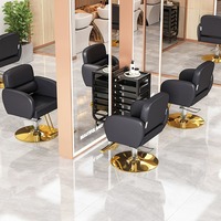 WDY Vente en gros de chaises de salon de coiffure pivotantes et modernes bon marché pour hommes chaise de barbier marron réglable à base dorée