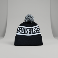 Bonnet unisexe en acrylique noir jacquard tricoté, avec revers rayé et pompon contrastant, pour ski et activités hivernales en extérieur, taille 58-60 cm
