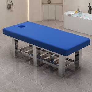 Table de massage grise avec cadre en acier inoxydable, canapé de thérapie avec appui-tête pour spa et salon - Product Image 2