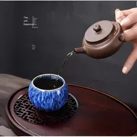 Ensemble de tasses à thé Kung Fu changées au four de style japonais petite tasse principale en céramique avec bol en porcelaine à dégustation unique d'oeuf de dragon