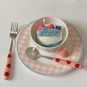 Bán Buôn <span class=keywords><strong>Flatware</strong></span> Xử Lý Gốm Dễ Thương Bạc Muỗng Bằng Thép Không Gỉ Và Ngã Ba - Product Image 3