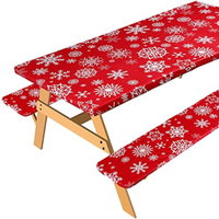 HuiHe Premium Noël flocon de neige 3 pièces pique-nique Table Topper flanelle dos vinyle Table couverture ensemble lavable extérieur linge de Table