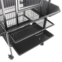 Vente en gros de cage à oiseaux de luxe, grande capacité, en métal noir, 4 roues, pour perroquet, canari, ara, perruche, oiseaux de compagnie