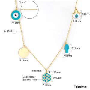 Collar de Cadena con Dijes de Acero Inoxidable, Chapado en Oro de 18K, Diseño de Ojo y Mano, Múltiples Estilos, para Mujer - Product Image 2