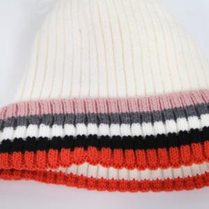 Custom Colorful Beanie Embroidery Logo Knitted <b>Hat</b> <b>Pom</b> <b>Pom</b> Striped Beanie Winter Caps with Warm Sherpa Fur Lining Headwear - Product Image 5