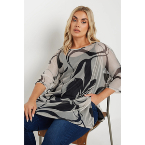 Top estivo da <span class=keywords><strong>donna</strong></span> oversize <span class=keywords><strong>marrone</strong></span> stampato in rete a maniche corte, tunica floreale girocollo con spacchi, vestibilità ampia - Product Image 1