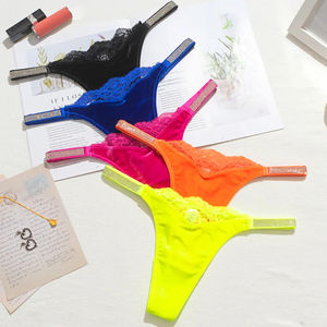 Tanga de Encaje de Terciopelo de Alta Calidad para Mujer, Ropa Interior Sexy de Tiro Bajo, Tanga con Logotipo Personalizado, Antibacteriana - Product Image 1