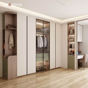 SOFEYIA Armoire sur mesure en forme de <span class=keywords><strong>L</strong></span>, dressing moderne en panneaux de mélamine avec rangement et présentoir pour chambre à coucher, hôtel, villa, mobilier - Product Image 1