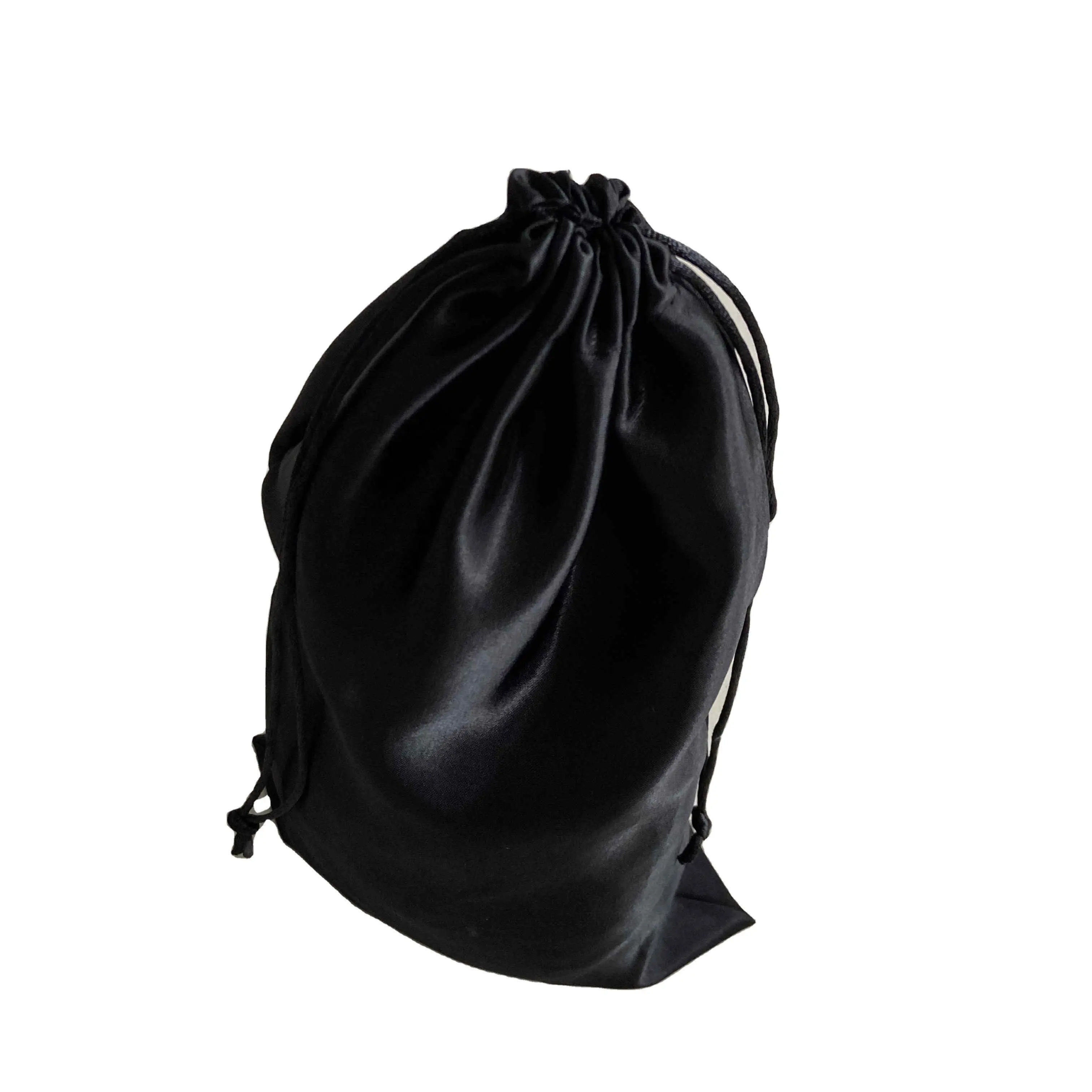 Satin-12 Wholesale black satin hair drawstring bag small satin pouch