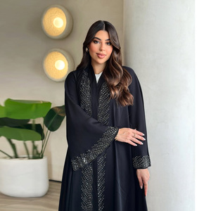 Nuovo abito da sera islamico Abaya donna nero a righe metallizzate aperto Abaya modesto Saudi Dubai - Product Image 4