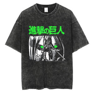 Camiseta Unisex de Anime Attack on Titan de Estilo Hip Hop Urbano y Corte Oversize, Prenda Vintage de Algodón Prelavado con Manga Corta y Cuello Redondo para Hombre para el Verano - Product Image 3