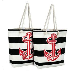 Bolsa de Lona Reutilizable con Estampado de Ancla en Blanco y Negro, con Asa de Cuerda Trenzada, Multiusos para Todos - Product Image 2