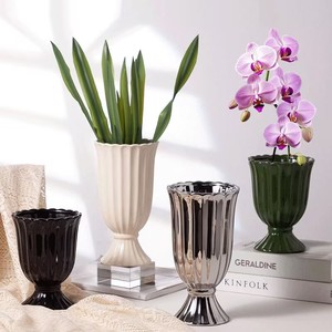 Vase en céramique à colonne romaine de style campagnard français en L Design transfrontalier moderne simple pour l'aménagement de fleurs à l'hôtel et à la maison - Product Image 1