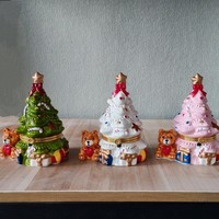 Boîte à bibelots en céramique en forme de sapin de Noël avec support de bougie et motif ours en peluche, conteneur de bougie parfumée festive, décoration d'intérieur, vente en gros