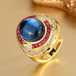 Fashion Jewelry Eco-friendly Copper 10*12MM Red Cubic Zirconia Best Quality Gold Plated Vintage Finger <b>Rings</b> for Premium Gift - Product Image 4