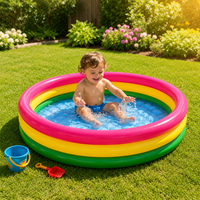 Großhandel Runder 3-Ring PVC Aufblasbarer Spielpool Regenbogen-Gestreifter Aufblasbarer Schwimmpool für Kinder-Wasserspiele