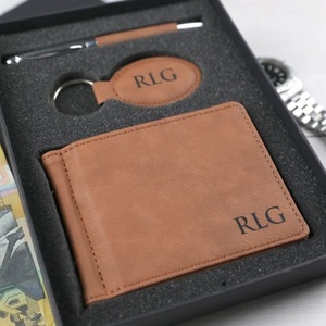 Set Regalo in Similpelle Incidibile per la Festa del Papà, Set Promozionale per Ufficio con Logo Personalizzato, Portafoglio, Penna e Portachiavi Incisi - Product Image 3