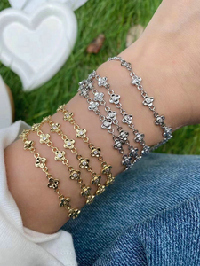 الزركون تمهيد شكل زهرة النحاس مطلي بالذهب الأسطوانة سلسلة ربط الكابل لسوار قلادة صنع المجوهرات - Product Image 5