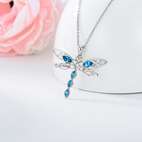 YFN Jewelry Collier pendentif libellule en cristal de forme ovale bleue en argent sterling 925