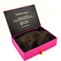 Boîte personnalisée rose à fermeture magnétique pour extensions de cheveux, perruques, emballage cadeau avec insert en satin