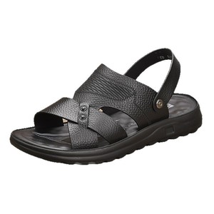 Sandales à lanières croisées pour hommes en cuir véritable, bout ouvert, semelle extérieure en caoutchouc, respirantes, chaussures décontractées d'été - Product Image 4