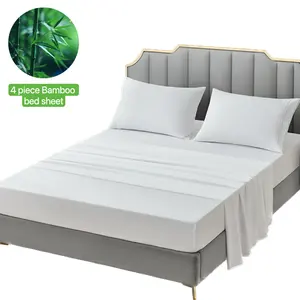 Hotel Soft Bamboo Bedsheets 4 Piece Solid Color Comforter Bedding Set
