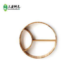 Bamboo hanging round <b>wall</b> <b>shelf</b>, creative round <b>wall</b>-<b>mounted</b> grid <b>shelf</b>, living room decorative <b>wall</b>-<b>mounted</b> frame. - Product Image 1