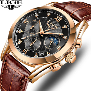 Pour <span class=keywords><strong>LIGE</strong></span> <span class=keywords><strong>2021</strong></span> Top marque hommes Sport <span class=keywords><strong>montre</strong></span> bracelet en cuir Quartz affaires horloge avec affichage de la Date pointeur mâle mode cadeau - Product Image 2