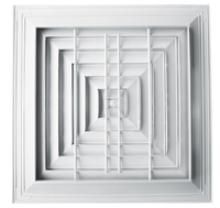 Diffuseur d'air carré industriel facile à installer pour systèmes CVC, avec noyau détachable, 4 canaux, en aluminium, directionnel pour entrepôt