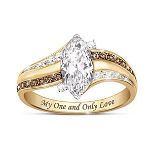 Bague de fiançailles pour femme H089 en or massif 18 carats avec diamant taille marquise et pierres latérales naturelles couleur D - Product Image 1