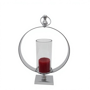 Eco-Friendly Cylindrical Glass <b>Hurricane</b> Candleholder Set with Silver Base and Ring TOP for Home Decoration - Product Image 2