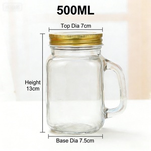 <span class=keywords><strong>Verre</strong></span> à boire en <span class=keywords><strong>verre</strong></span> transparent de 500 ml (16 oz) <span class=keywords><strong>avec</strong></span> poignée, couvercle à vis et <span class=keywords><strong>paille</strong></span>, type bocal Mason à large ouverture - Product Image 6