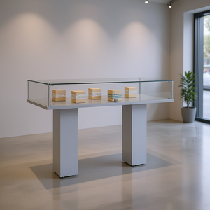 Vitrina Moderna con Perfiles de Aluminio 160x80x103cm, Cristal Templado Gris Claro, sobre Pedestales de Madera - Product Image 3