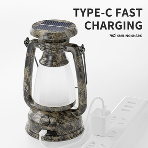 Smiling Shark <b>LED</b> Camping Lantern Solar <b>USB</b> Rechargeable Portable <b>Light</b> Outdoor Use - Product Image 3