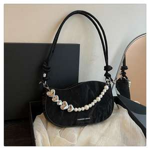 Bolso de Hombro de Lujo para Mujer con Cadena de Perlas en Forma de Corazón, Bolso de Axila con Cierre de Cremallera, Duradero, Portátil e Impermeable - Product Image 6