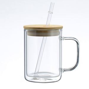 Gobelet en verre à double paroi de 15 oz, auto-chauffant, sans BPA, anti-fuite, avec couvercle en bambou imprimé sur mesure, paille et poignée, style américain - Product Image 2