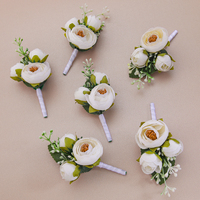Boutonniere Mawar Buatan Baru dengan Daun Hijau, Bros Bunga untuk Jas Pengantin Pria, Pengiring Pria, dan Pengantin Wanita