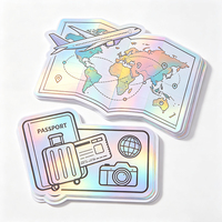 Autocollants de voyage et d'aventure Haoxuan, holographiques en PVC, motifs avion, passeport, bagages, carte, itinéraire, feuille arc-en-ciel, finition mate, imperméables