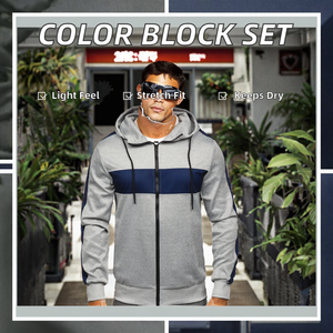 Custom Contrast Panels <b>Colour</b> Block Breathable Lightweight Polyester Windbreaker Full Length <b>Sets</b> for Men Autumn - Product Image 2