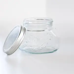 中国制造商供应500毫升形玻璃罐蜂蜜瓶/罐存储果酱酱罐装泡菜玻璃罐金属盖