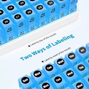 Pastillero Mensual Azul de Gran Capacidad, 2 Tomas Diarias, Estuche para Pastillas de 30 Días con 31 Compartimentos Extraíbles AM/PM - Product Image 3