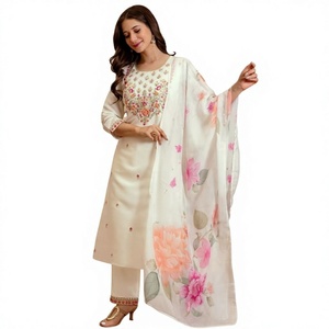 White Floral Printed Cotton Salwar Kameez With Dupatta For Women Traditional Indian Pakistani Casual Wear <b>Ankle</b>-Length Regular F - Product Image 1