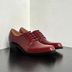 Zapatos de Hombre para Aumentar la Estatura, Color Vino Tinto, Punta Cuadrada, Cuero Vacuno de Primera Capa, Envío Directo - Product Image 1