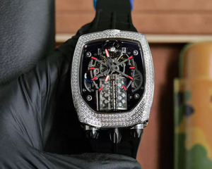 Montre mécanique pour homme de qualité supérieure, mouvement squeletté poli, boîtier entièrement serti de diamants en forme d'écorce, design stéréoscopique 3D - Product Image 3