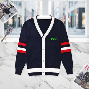 Cárdigan de Punto Azul Marino Estilo Preppy para <span class=keywords><strong>Hombre</strong></span>, con Bloques de Color Rojo y Blanco, Cuello en V, Holgado, Casual, Versátil, con <span class=keywords><strong>Botones</strong></span> - Product Image 4