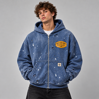Sweat à capuche zippé intégral personnalisé 400 GSM, coupe oversize, effet délavé, éclaboussures de peinture, en coton, style streetwear vintage pour homme